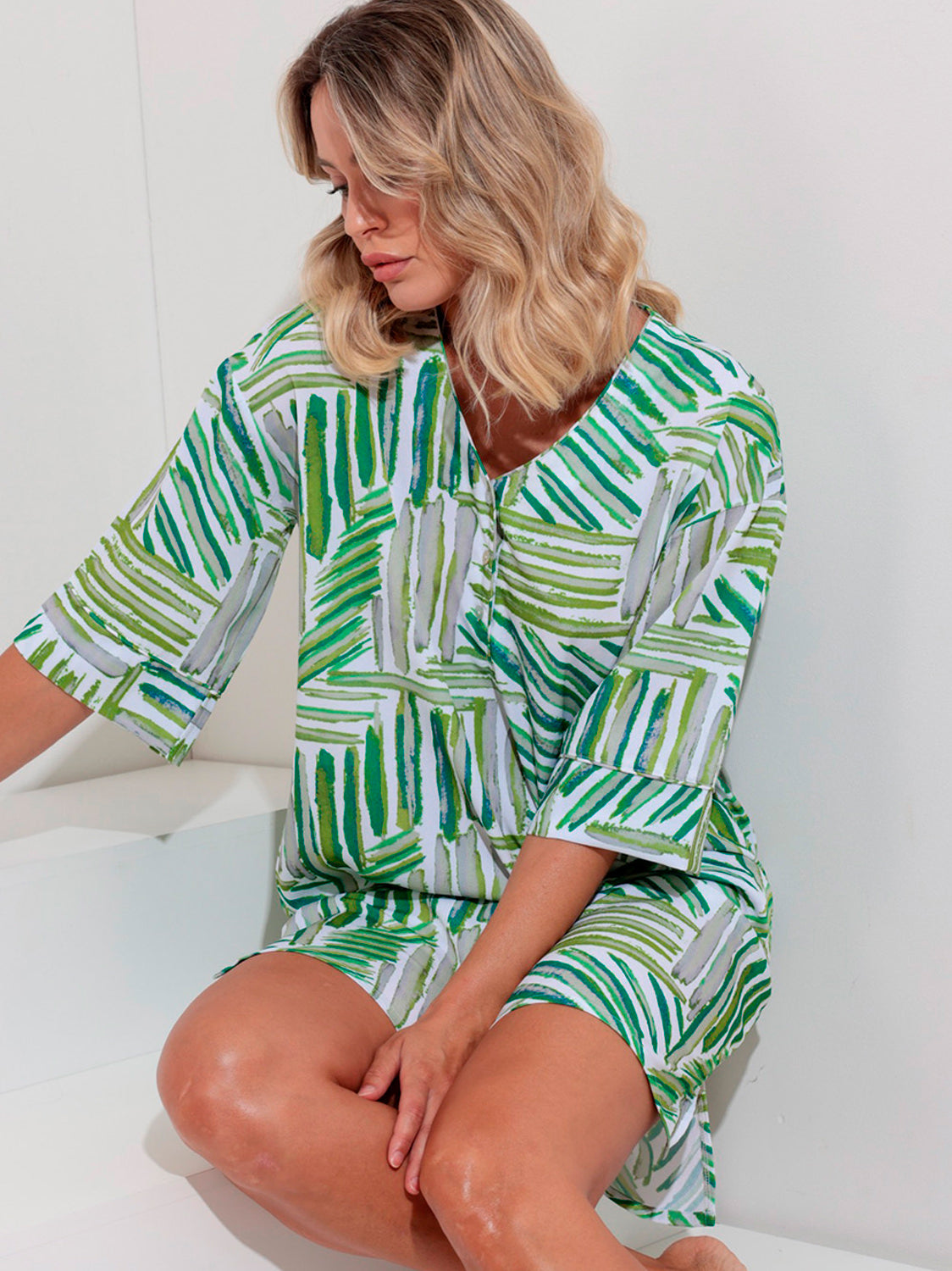 Tunique de plage demi-manches Green Summer Admas