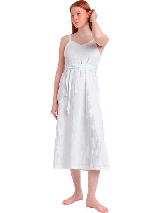 Robe estivale mi-longue fines bretelles Linen Style Admas