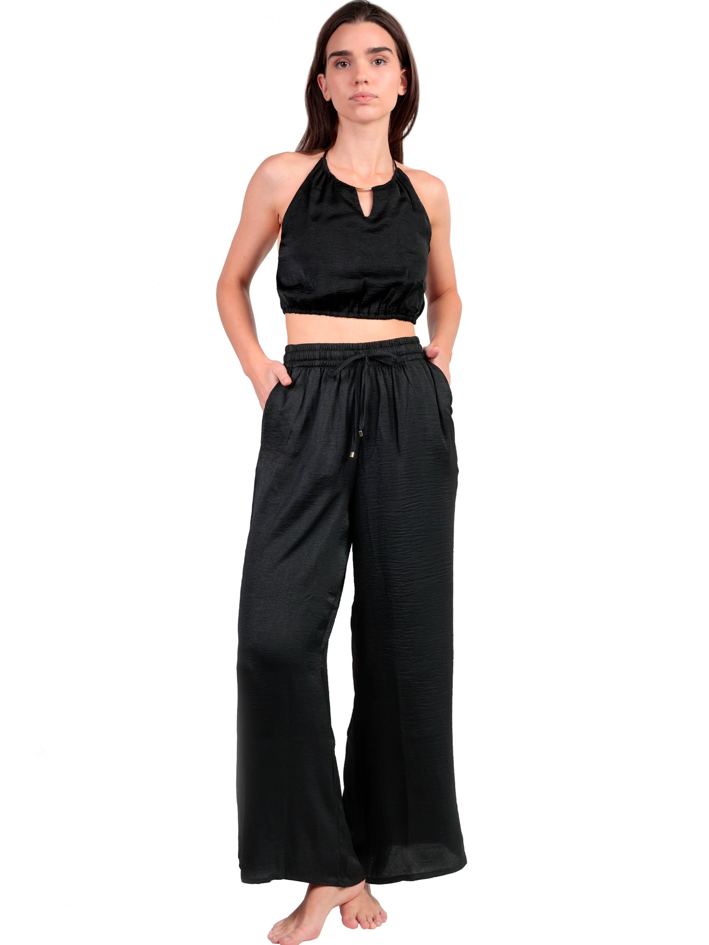 Ensemble estival satin top et pantalon Satinee Beach Admas