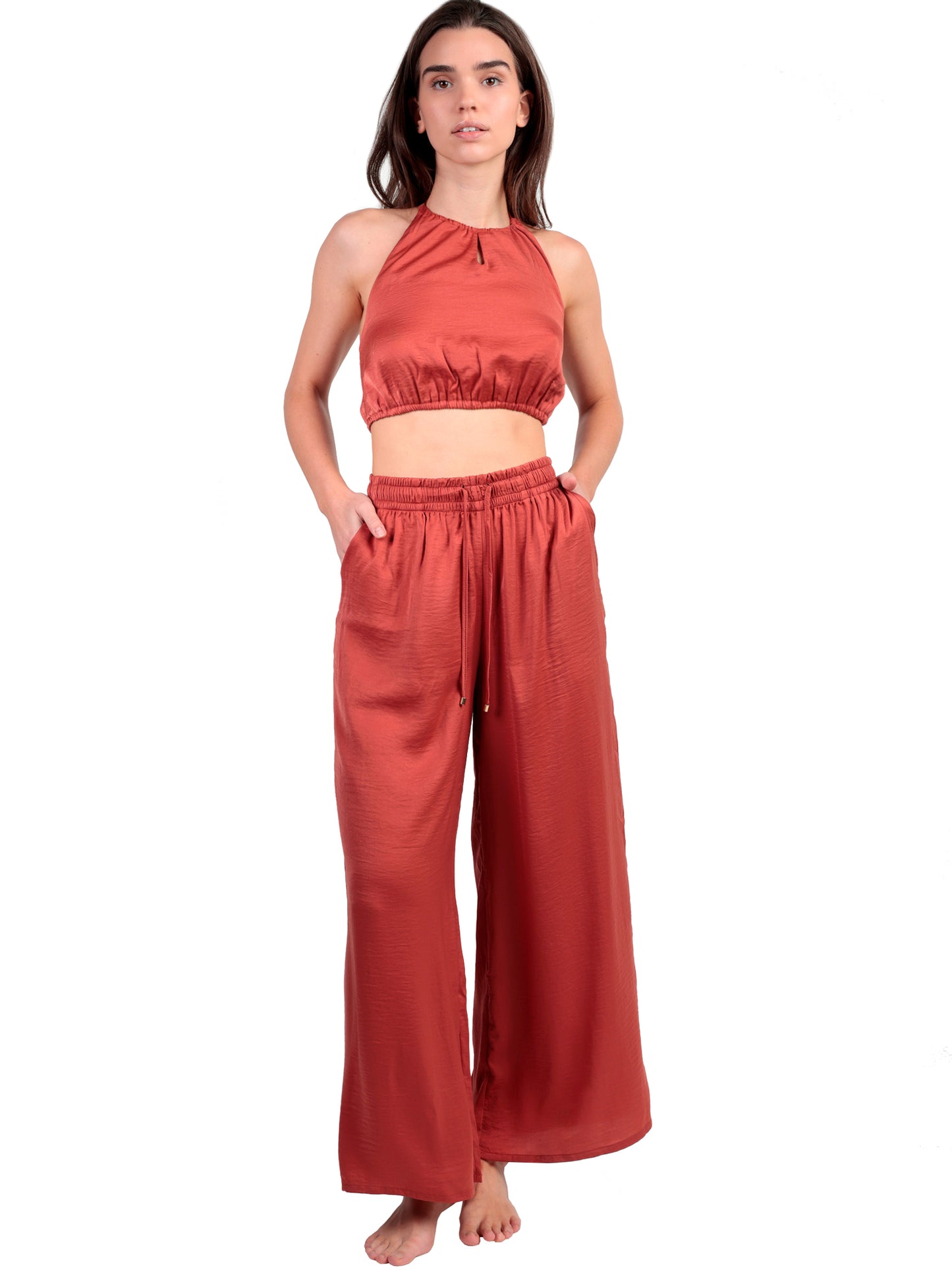 Ensemble estival satin top et pantalon Satinee Beach Admas