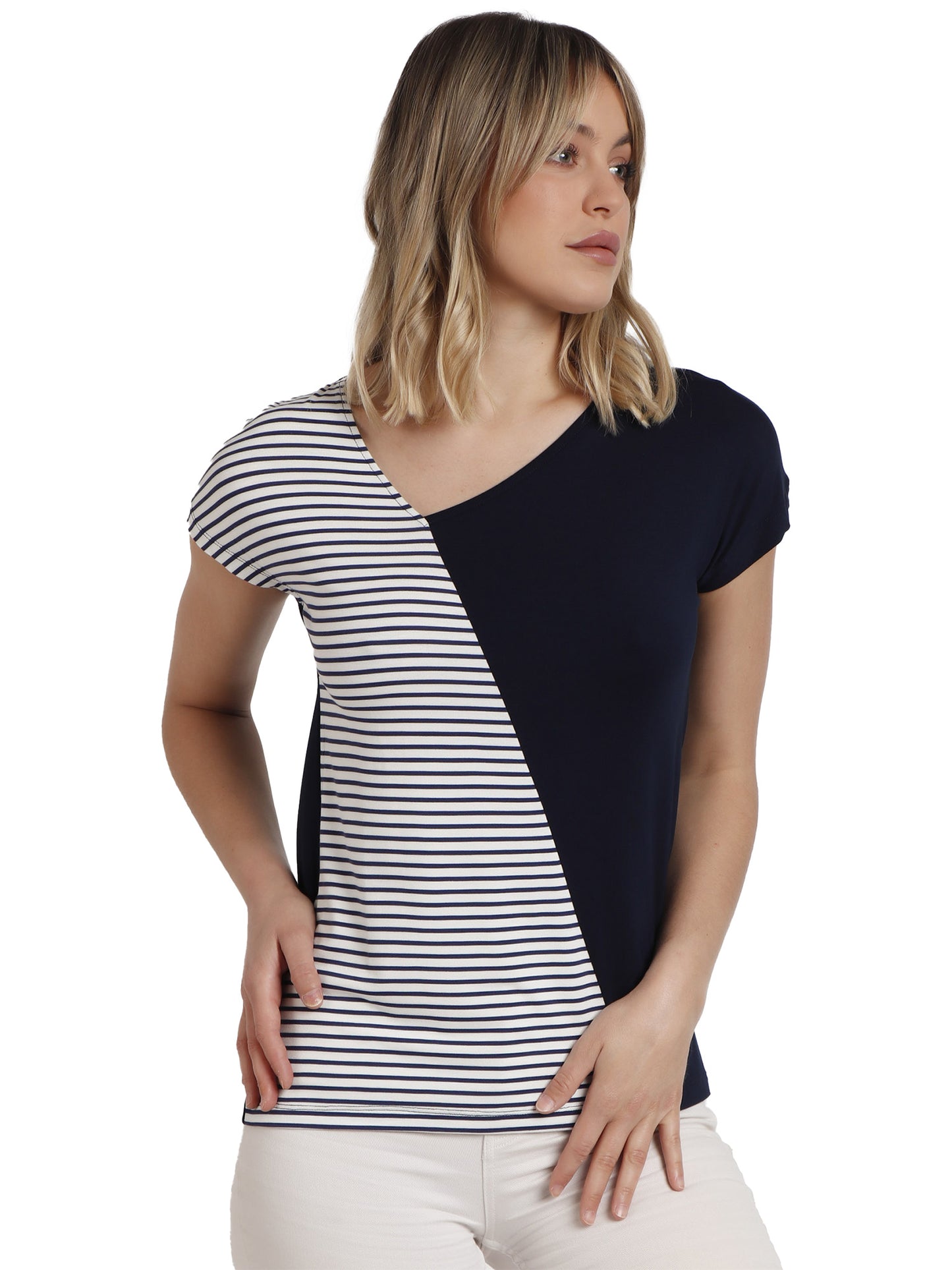 T-shirt manches courtes col V Rayas Lisa