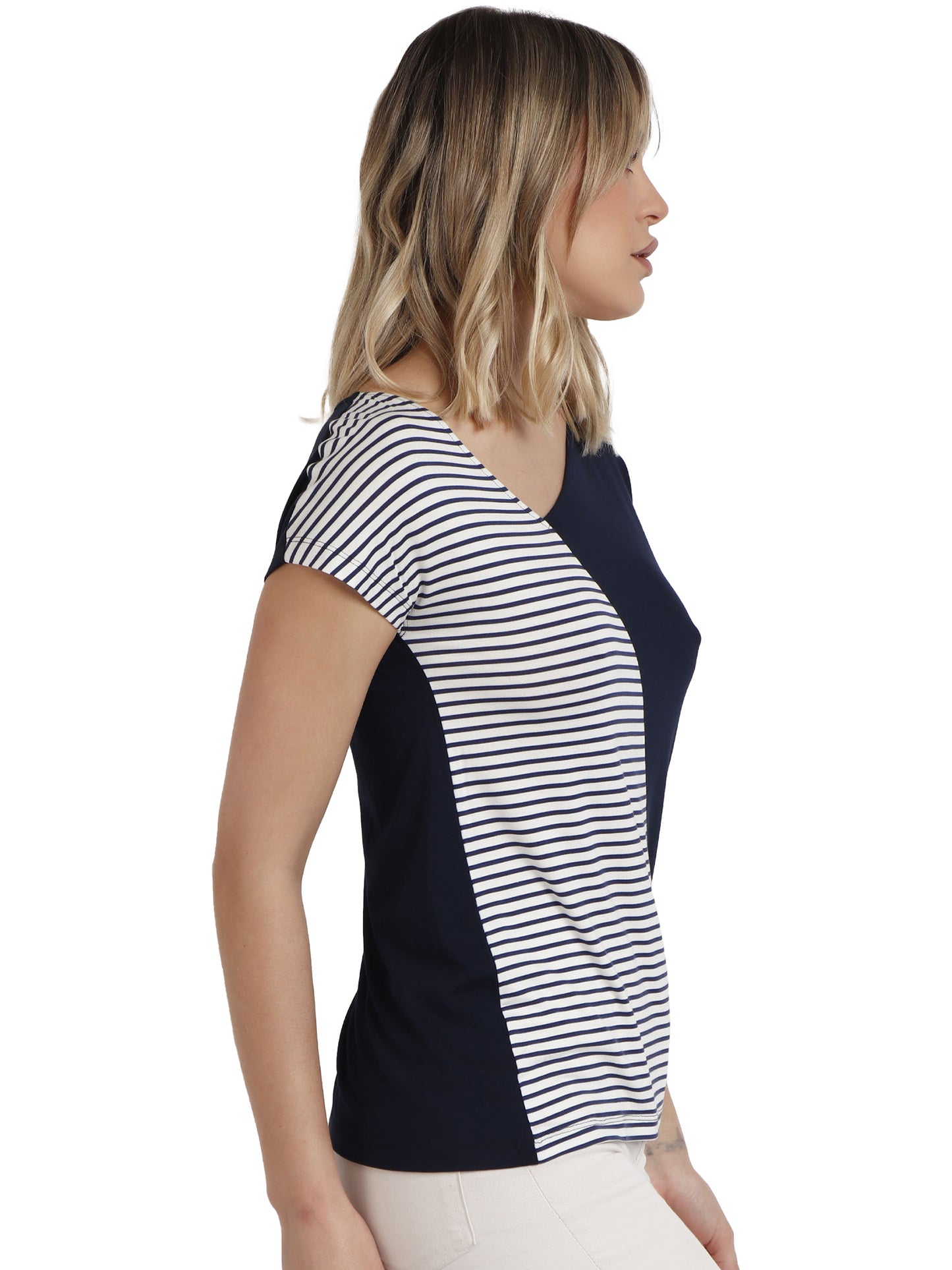 T-shirt manches courtes col V Rayas Lisa
