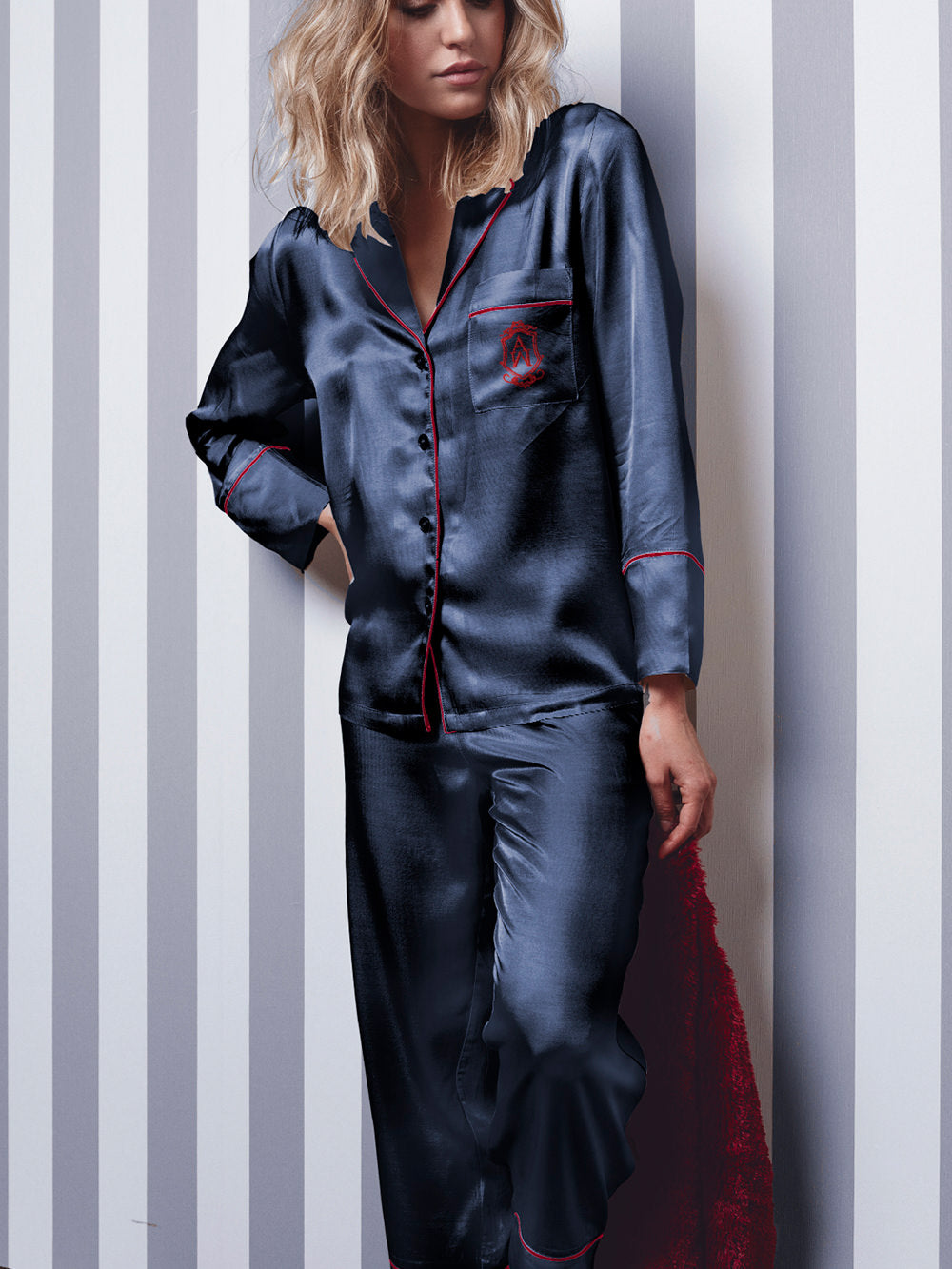 Pyjama satin tenue d'intérieur chemise et pantalon Classic Admas