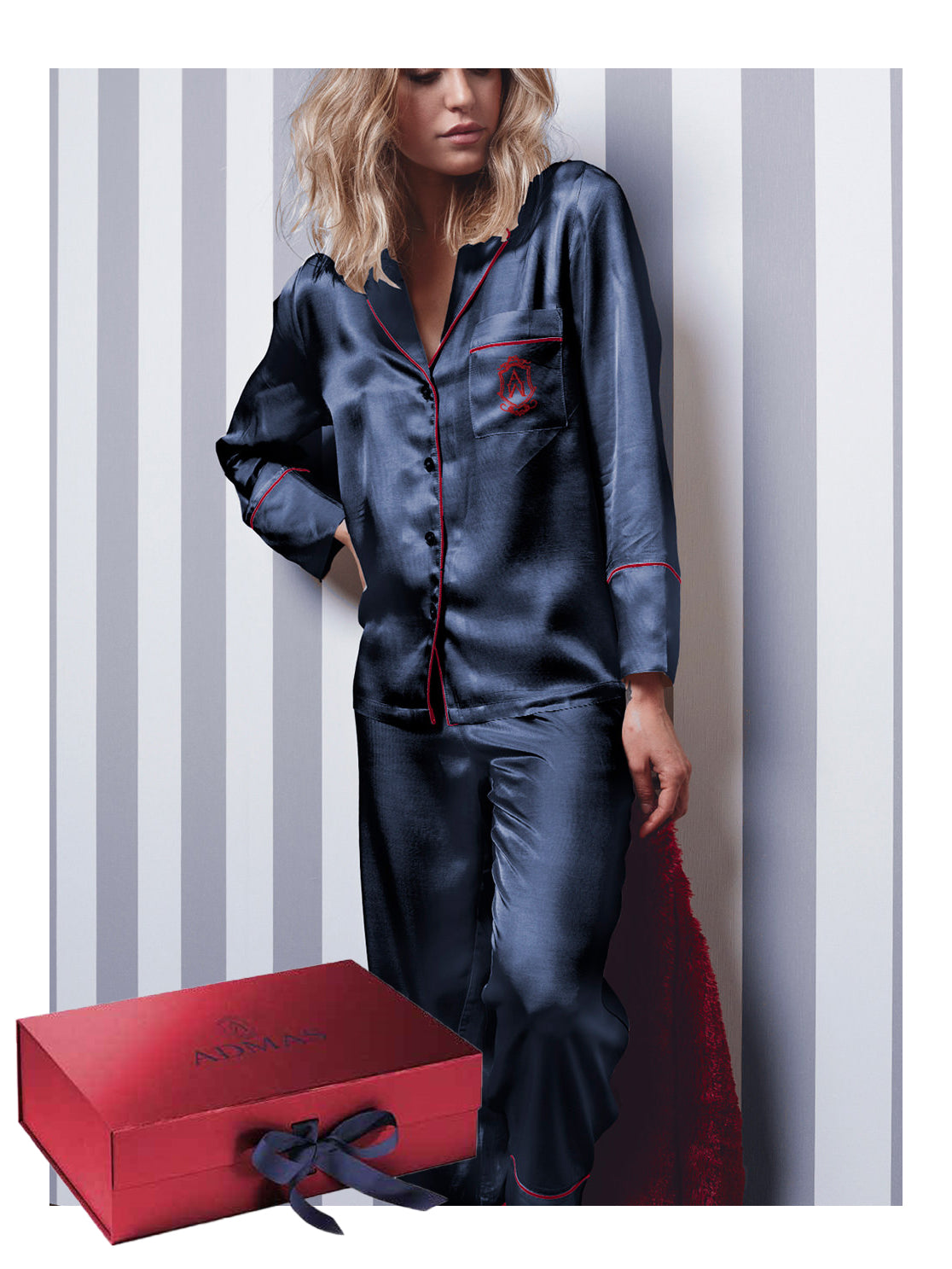 Pyjama satin tenue d'intérieur chemise et pantalon Classic Admas