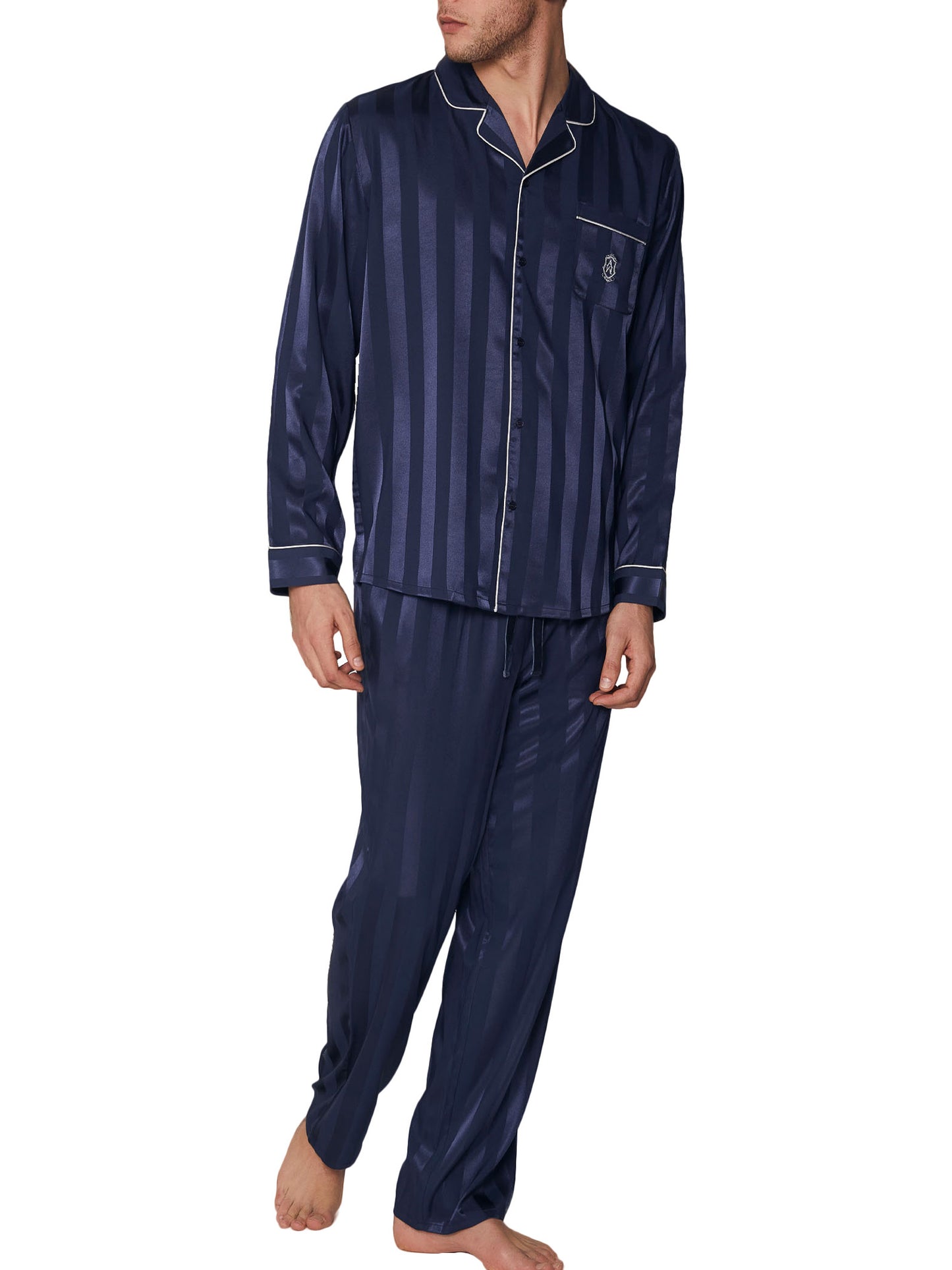 Pyjama satin tenue d'intérieur chemise et pantalon Stripes Admas