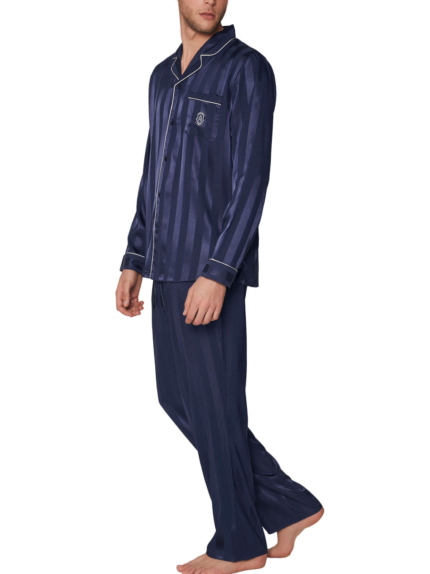Pyjama satin tenue d'intérieur chemise et pantalon Stripes Admas