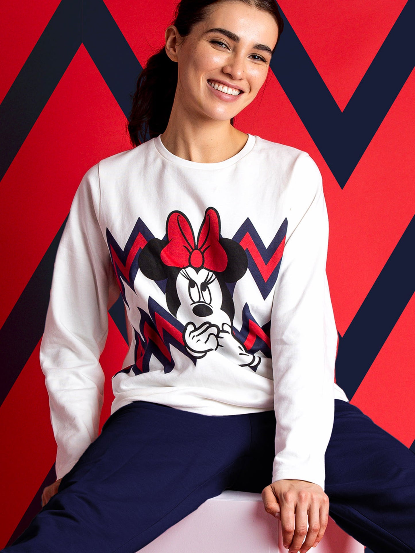 Pyjama tenue d'intérieur pantalon et haut Minnie Zigzag Disney Admas