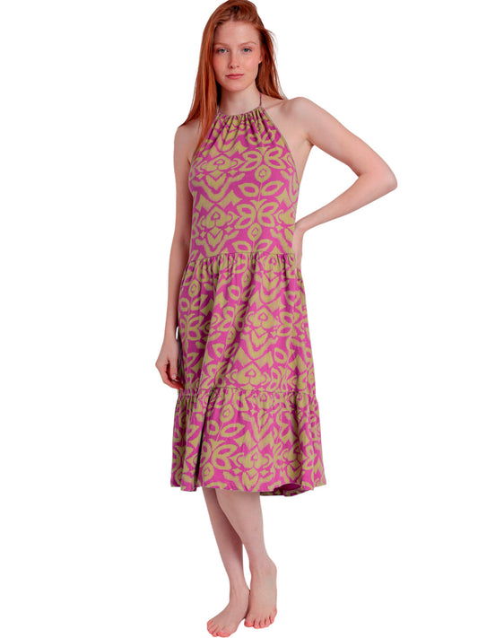Robe estivale mi-longue dos nu Pink And Green Admas