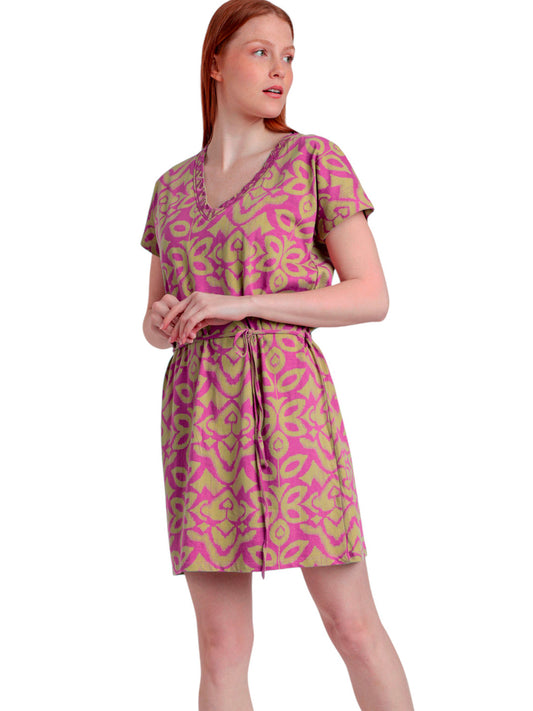 Robe estivale manches courtes Pink And Green Admas