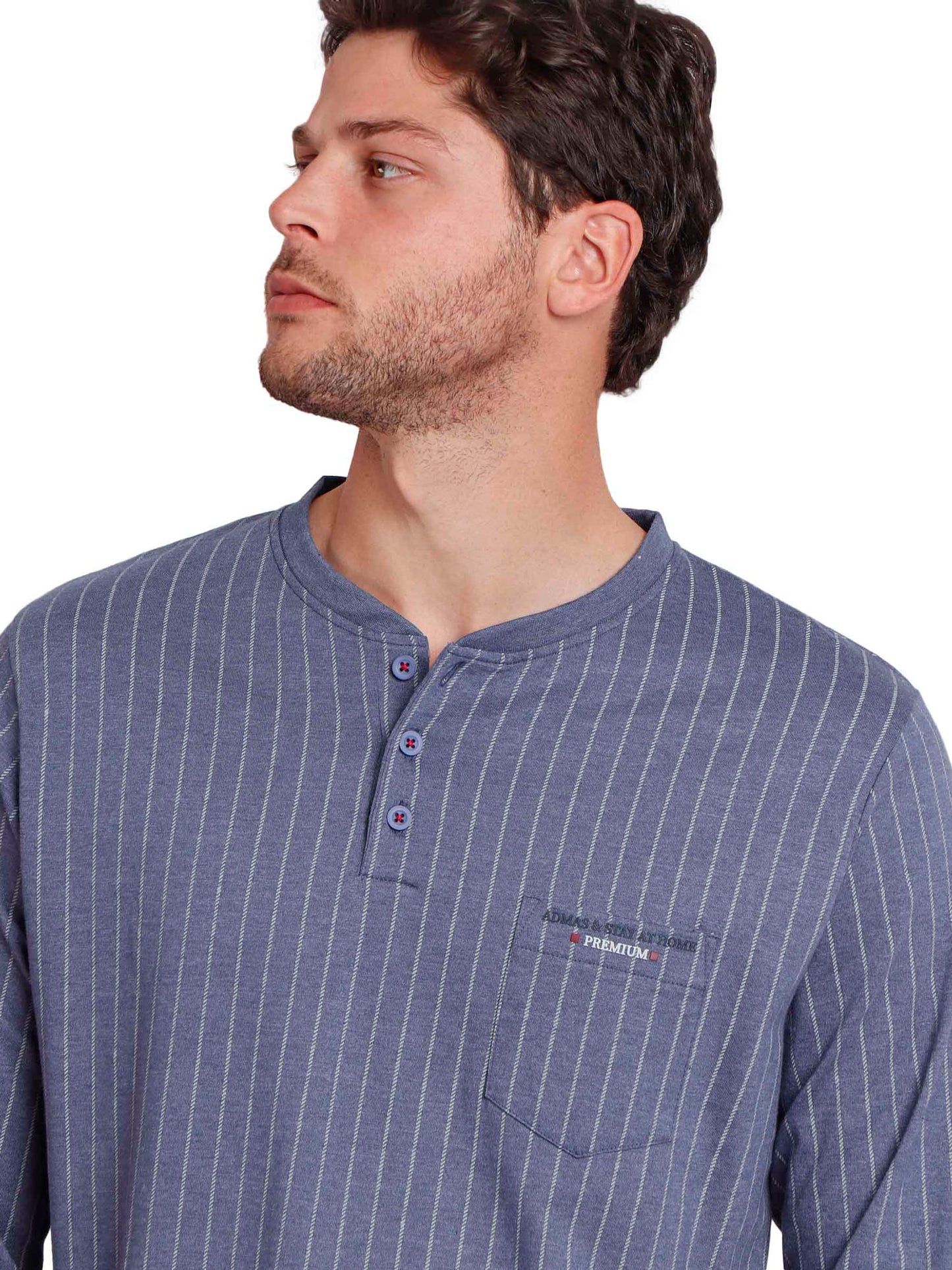Pyjama tenue d'intérieur pantalon polo manches longues Blue Premium Admas