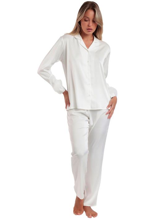 Pyjama satin chemise et pantalon plumes amovibles Plumas Marabu Luxe Admas