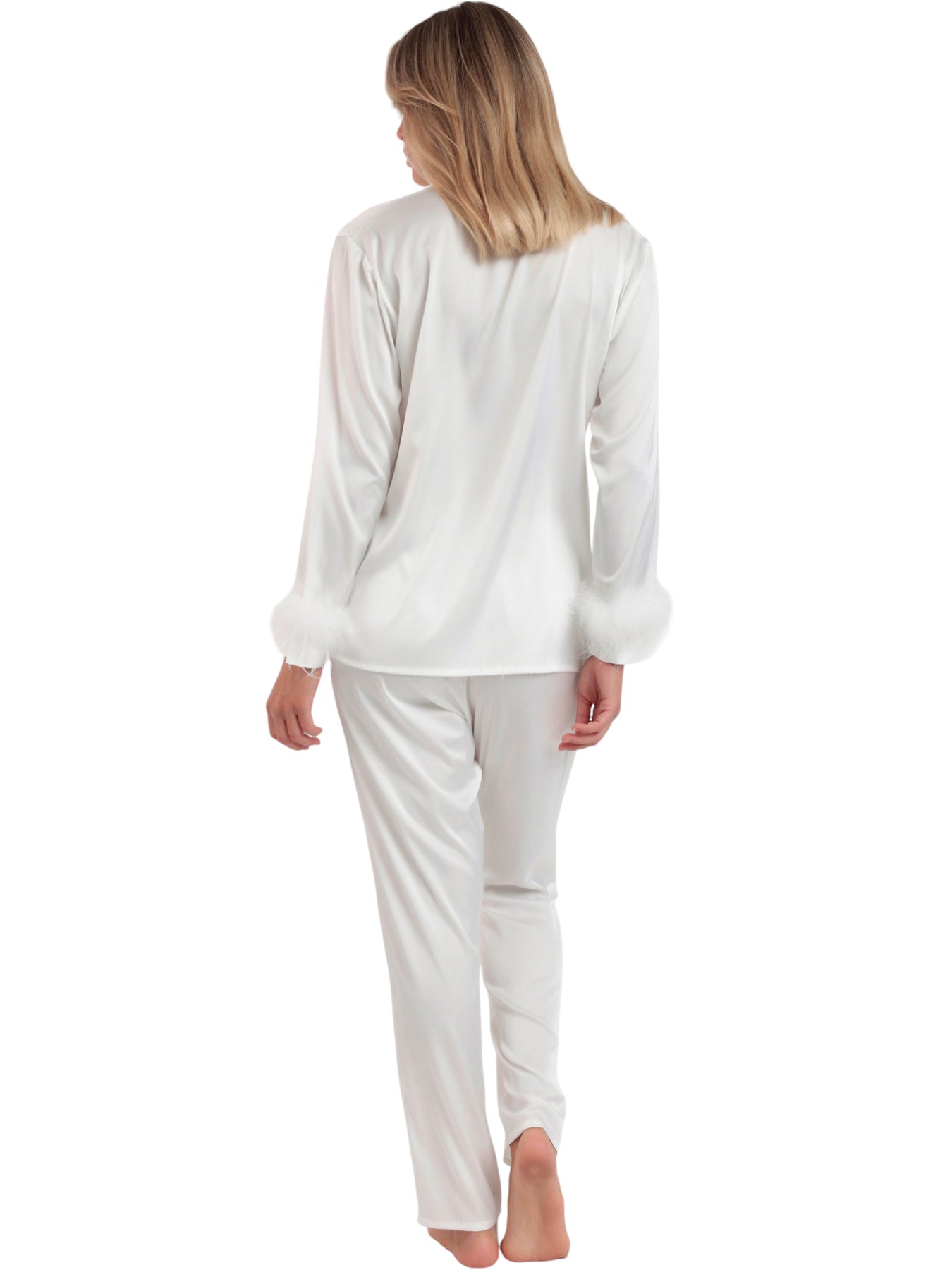 Pyjama satin chemise et pantalon plumes amovibles Plumas Marabu Luxe Admas
