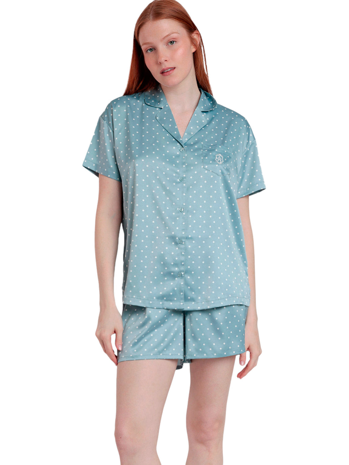 Pyjama satin short chemise Dots Lace Admas