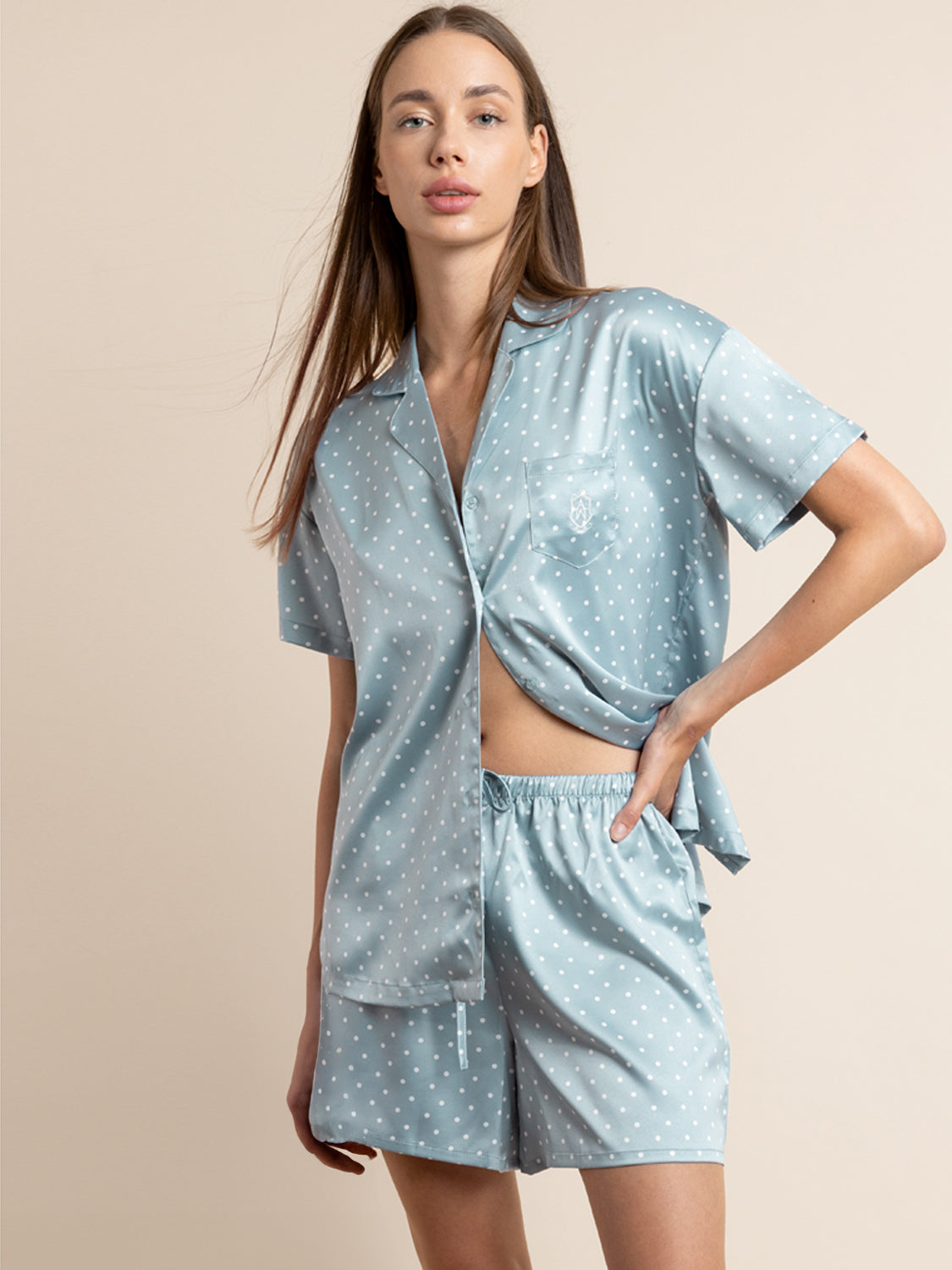 Pyjama satin short chemise Dots Lace Admas