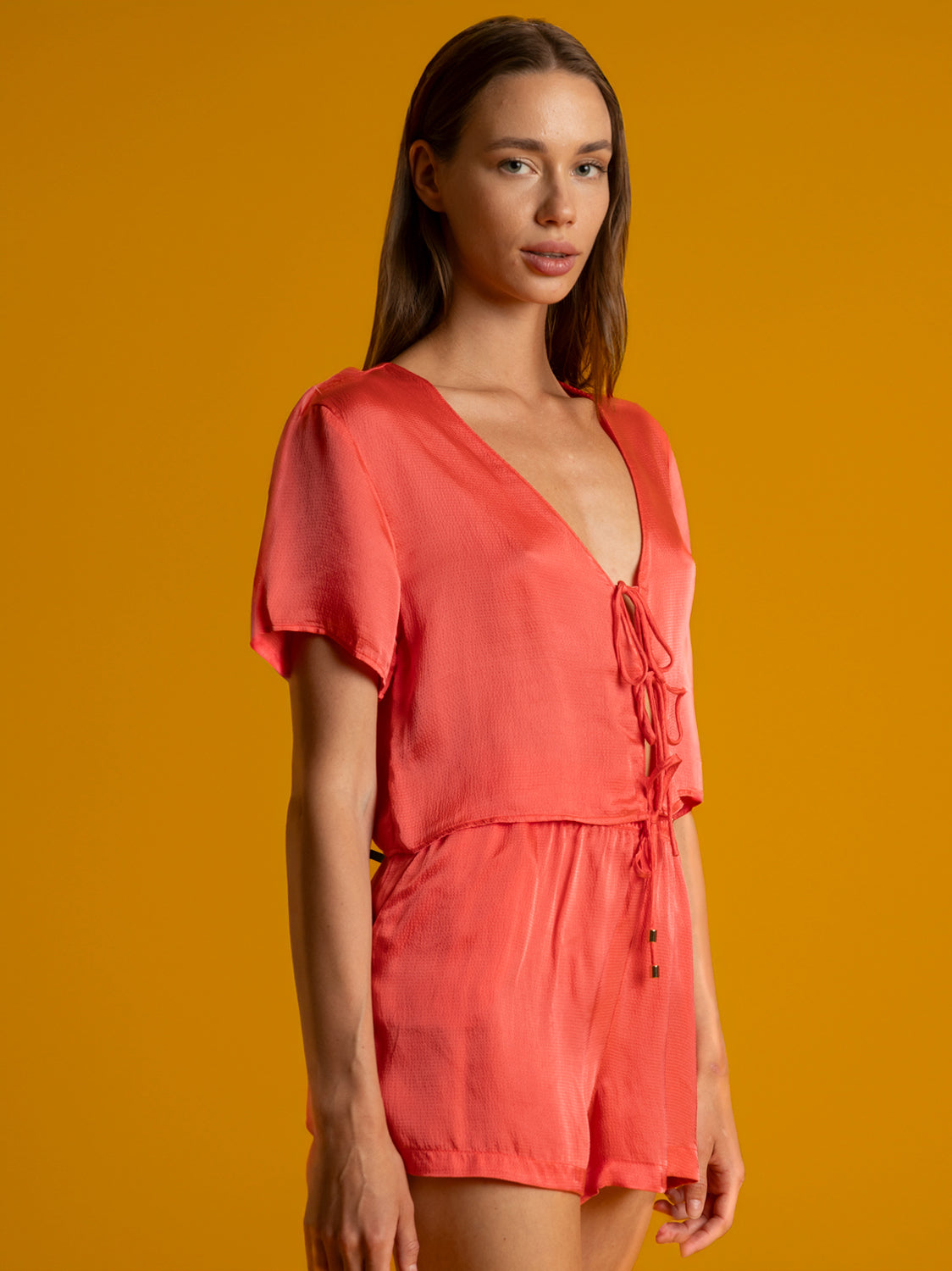 Pyjama satin short camisole à nouer Sweet Luxe Admas