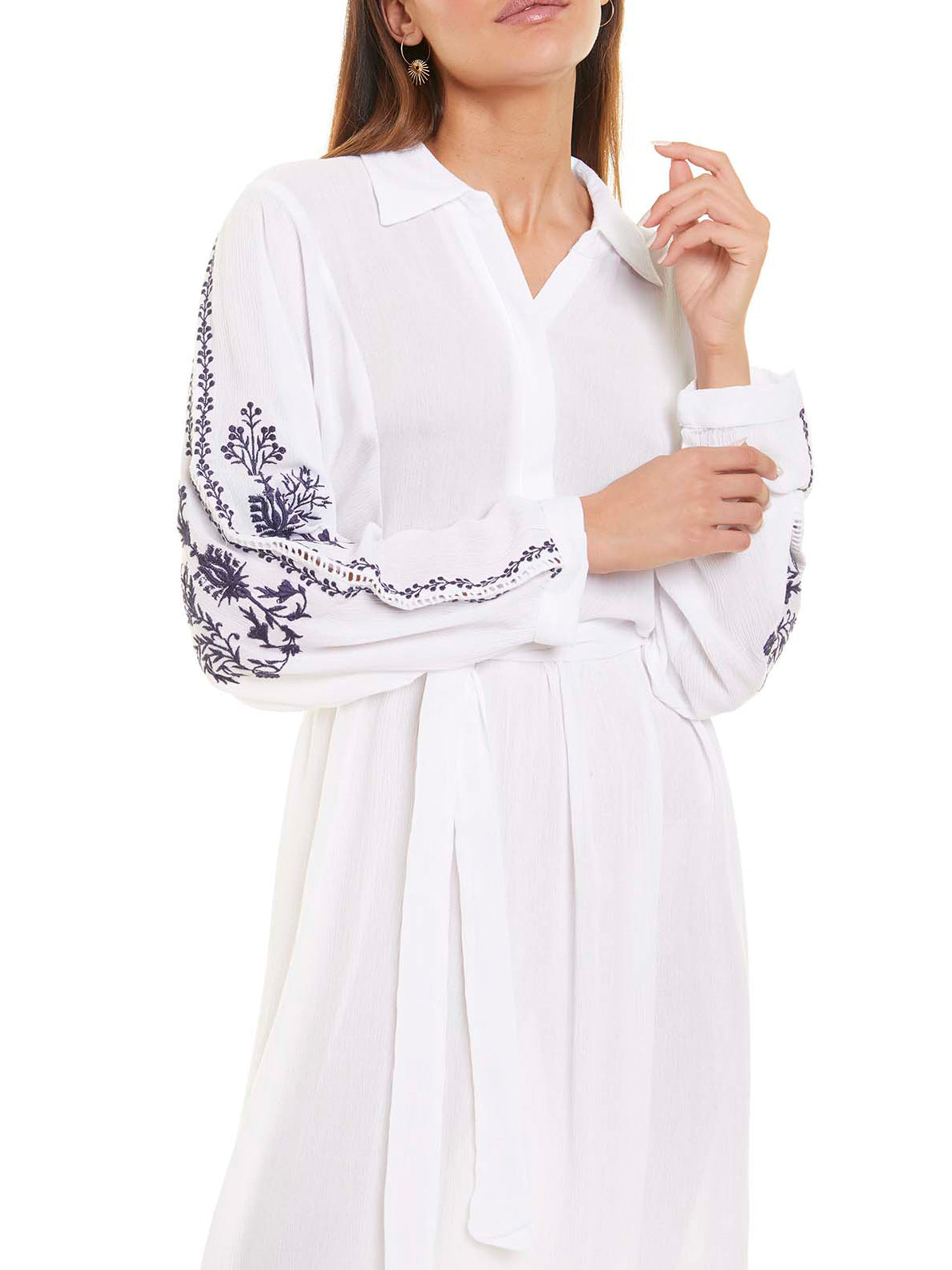 Robe estivale mi-longue manches longues blanc Selmark Mare