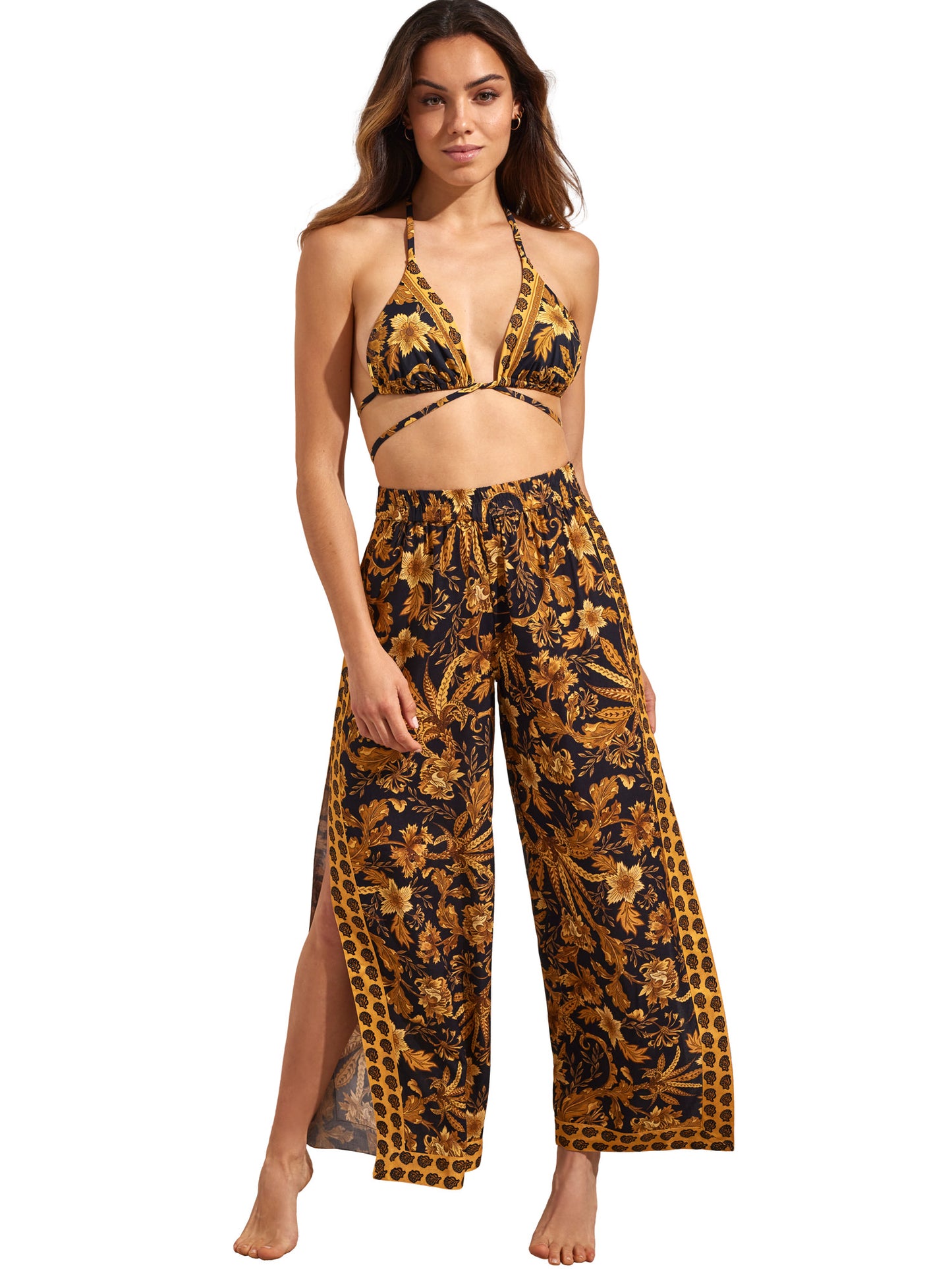 Pantalon de plage palazzo fendu ACANTHUS Selmark Mare