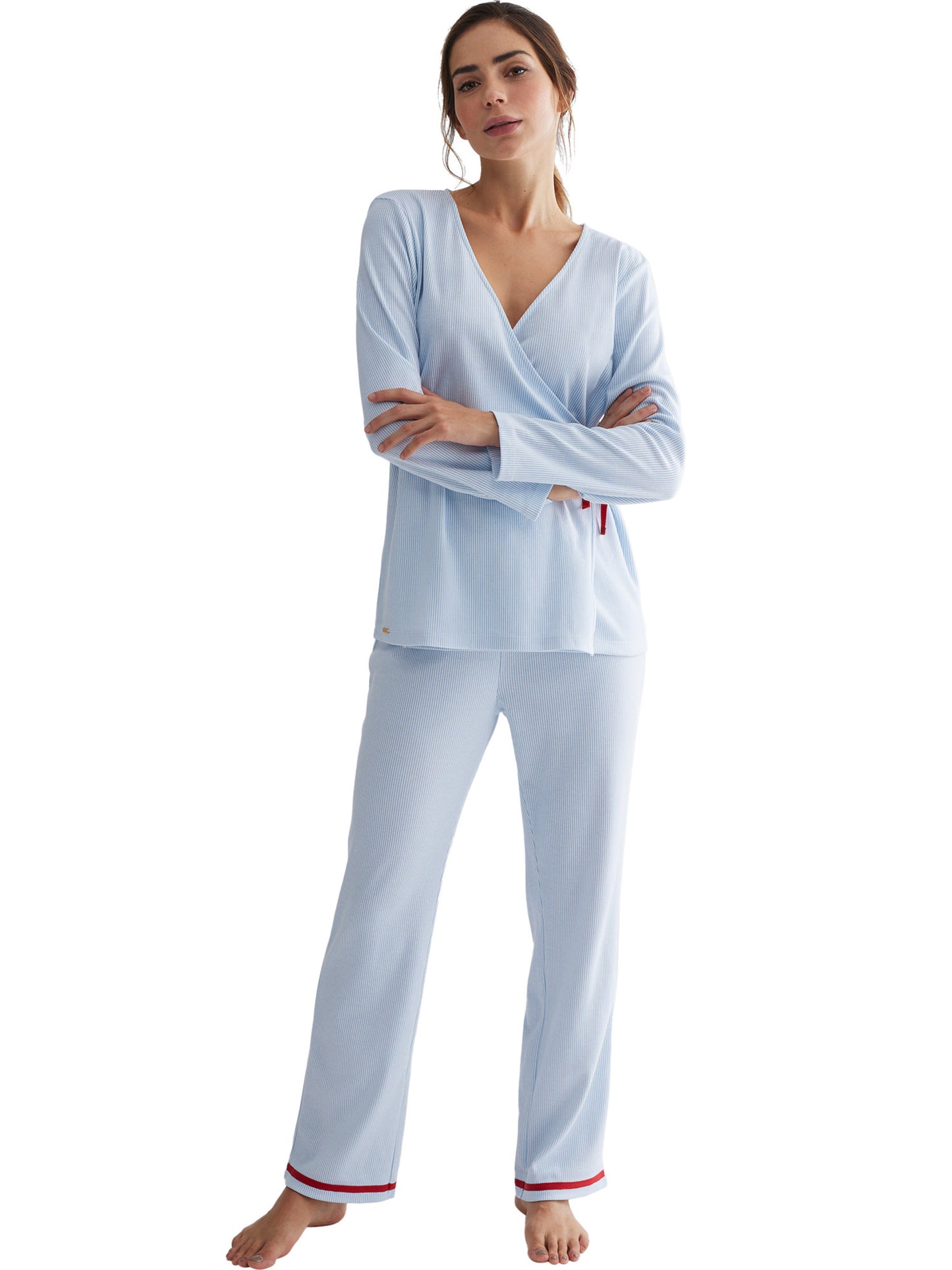 Pyjama pantalon haut cache-coeur manches longues Rayas Selmark