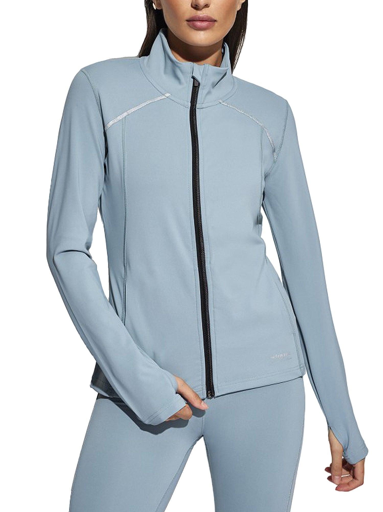 Gyabnw Veste De Sport Femme Respirante Manches Longues Avec Fermeture Éclair Et Trous Pour Pouces - Yoga, Running, Fitness