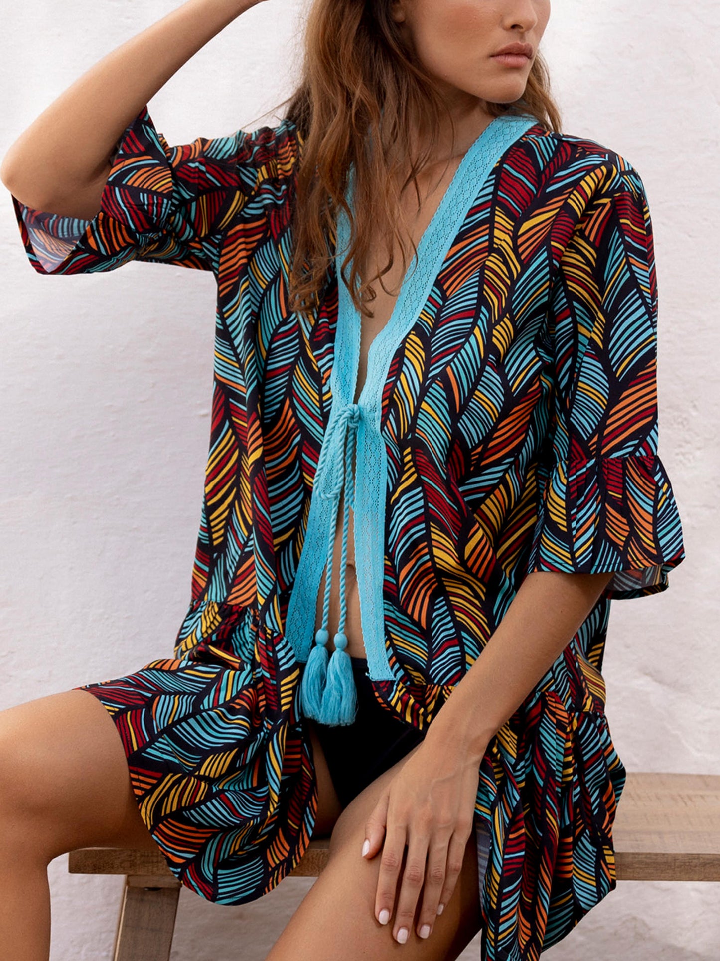 Caftan de plage Ethnic Feathers Admas