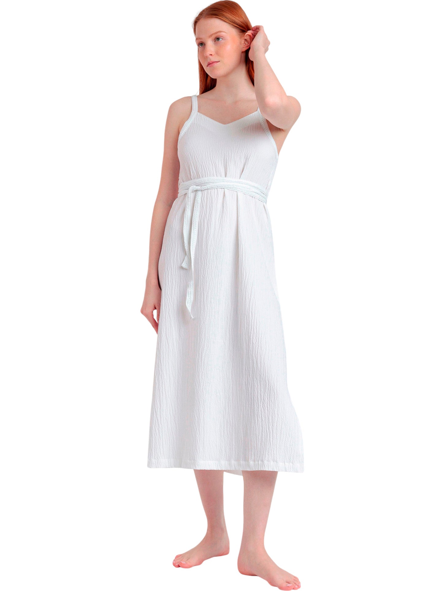 Robe estivale mi-longue fines bretelles Linen Style Admas