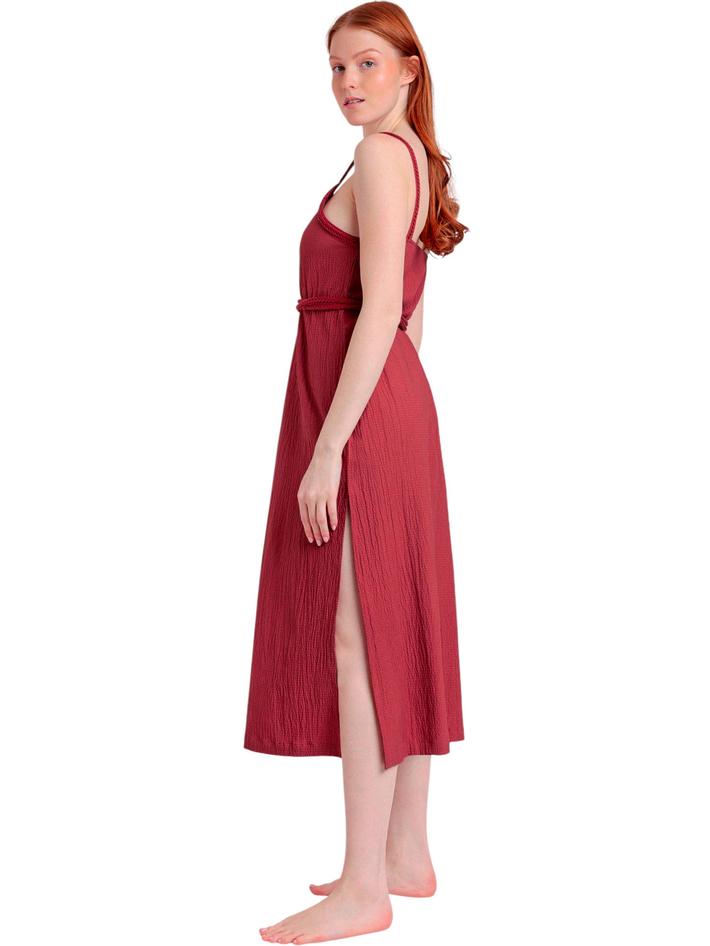 Robe estivale mi-longue fines bretelles Linen Style Admas