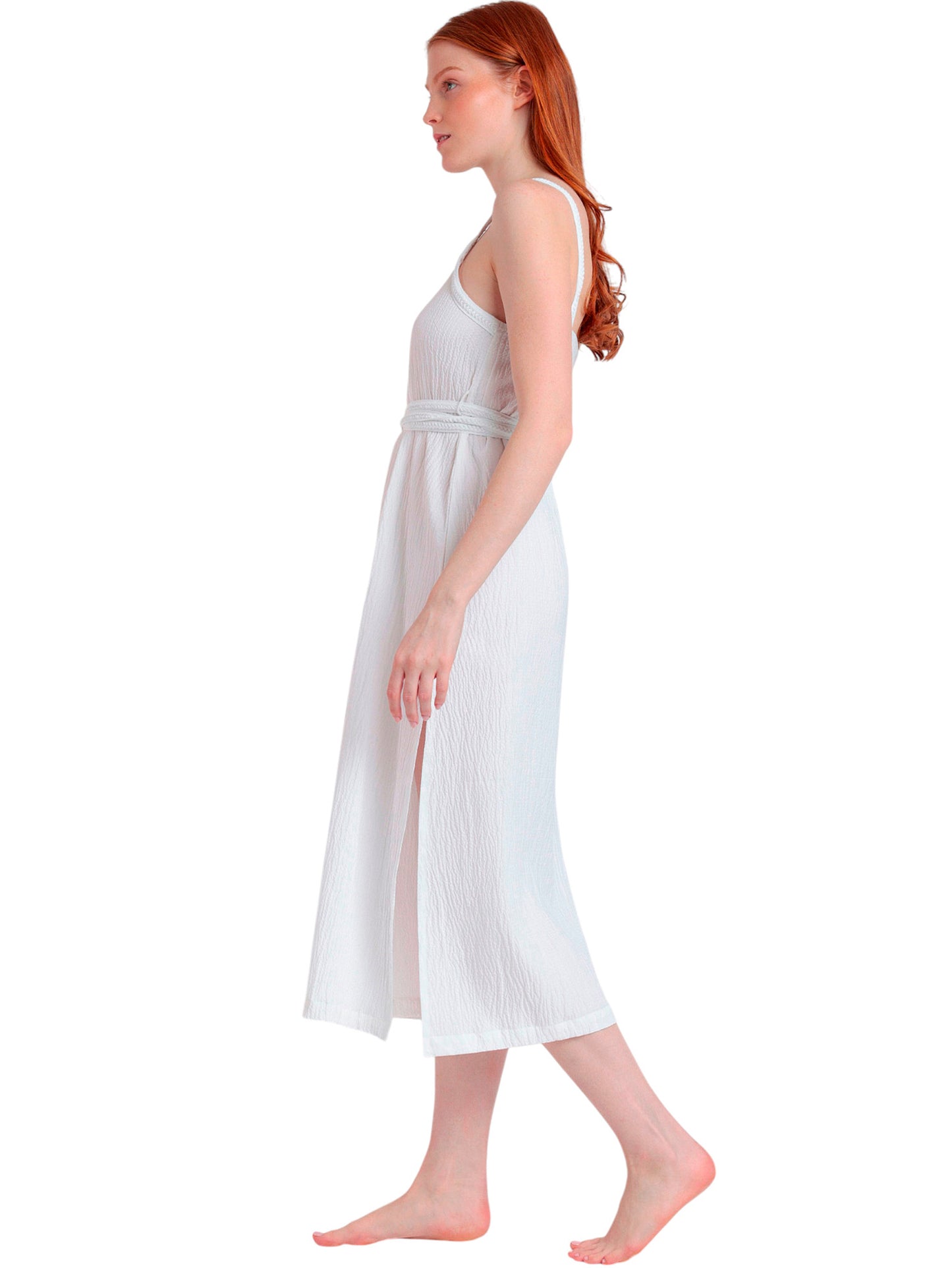 Robe estivale mi-longue fines bretelles Linen Style Admas