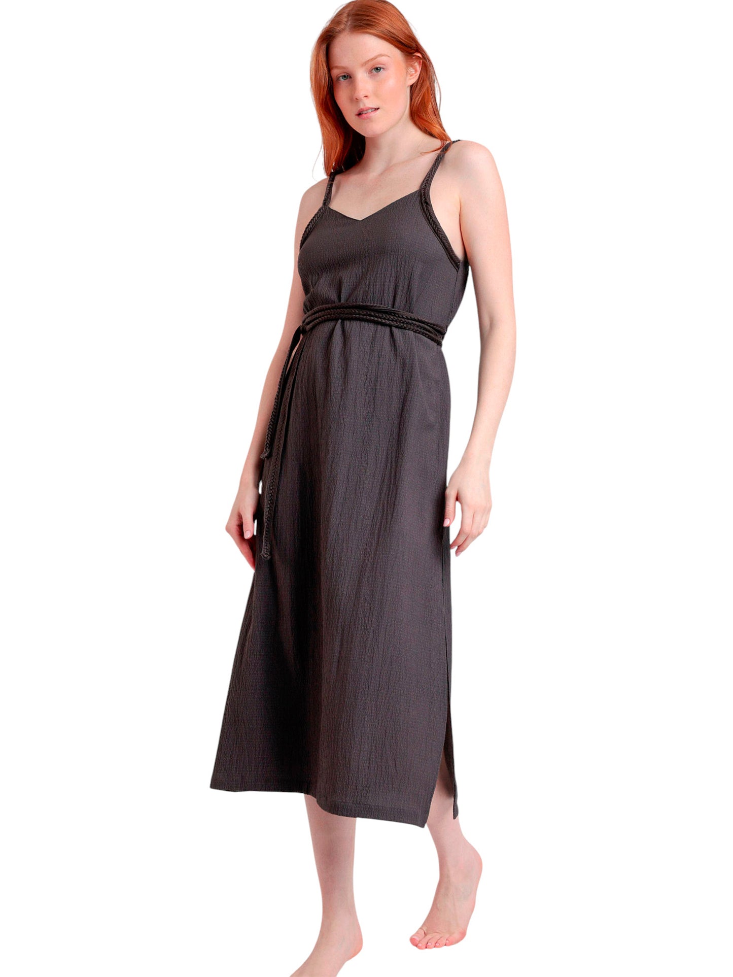 Robe estivale mi-longue fines bretelles Linen Style Admas