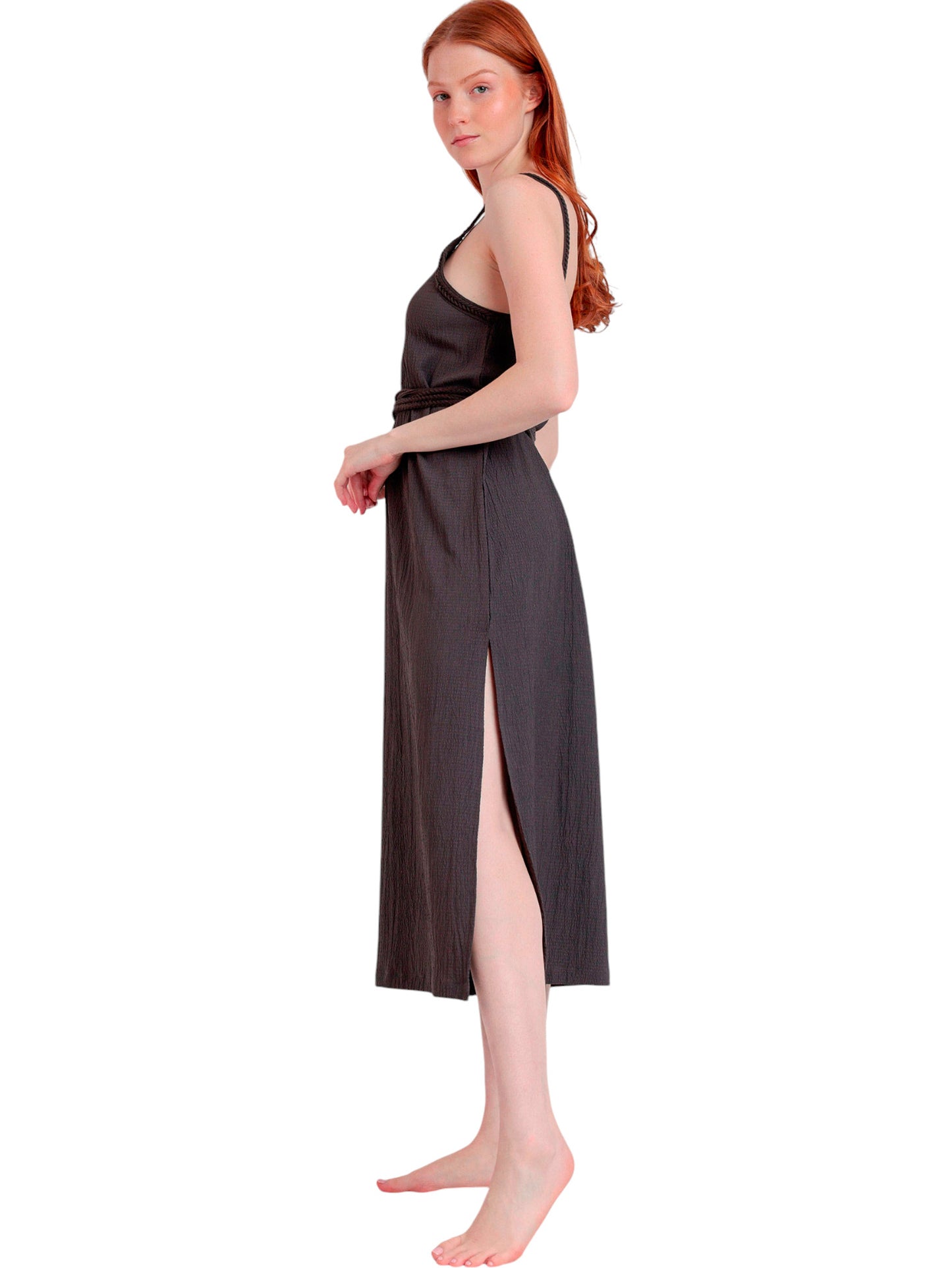 Robe estivale mi-longue fines bretelles Linen Style Admas
