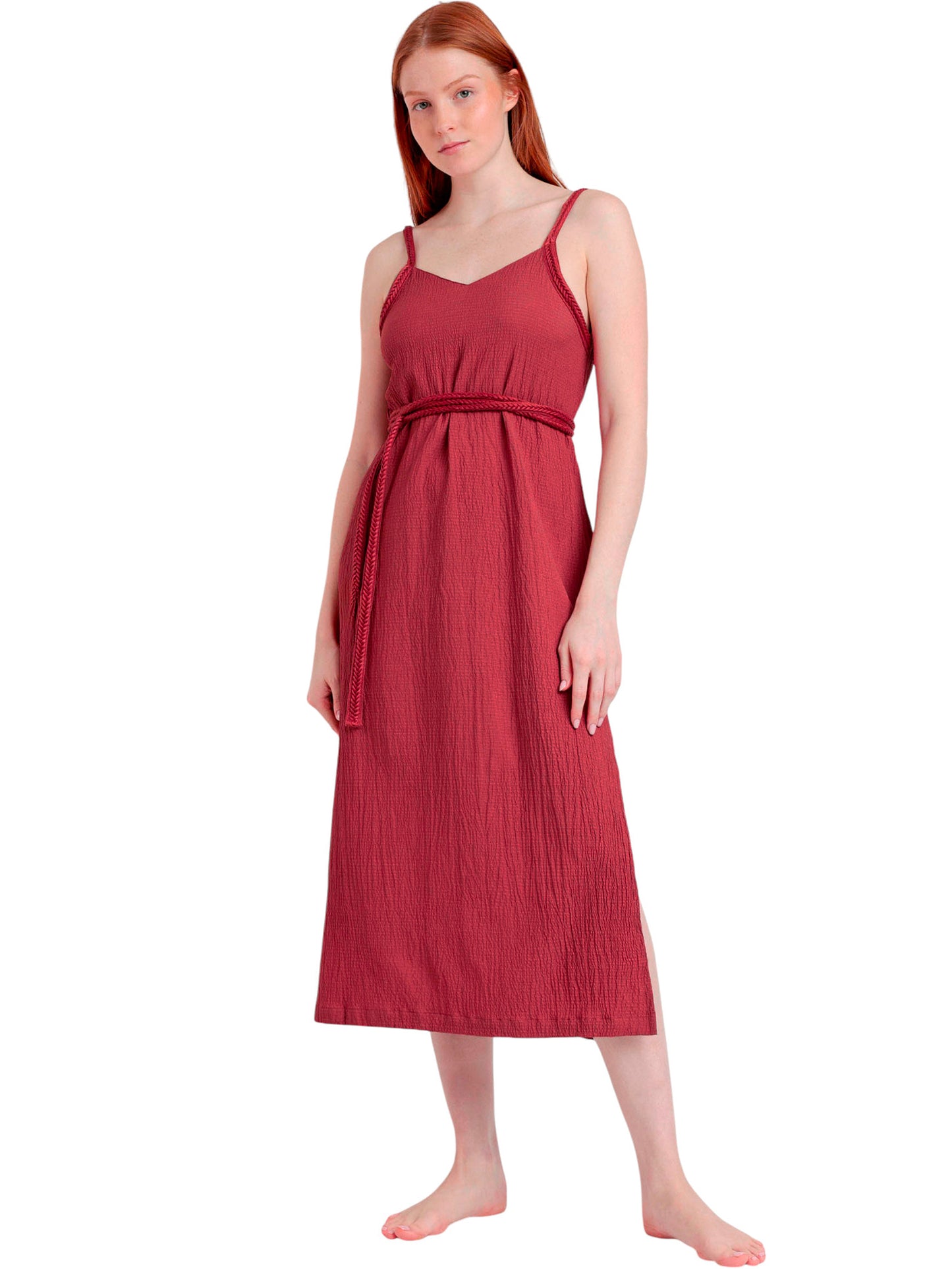 Robe estivale mi-longue fines bretelles Linen Style Admas