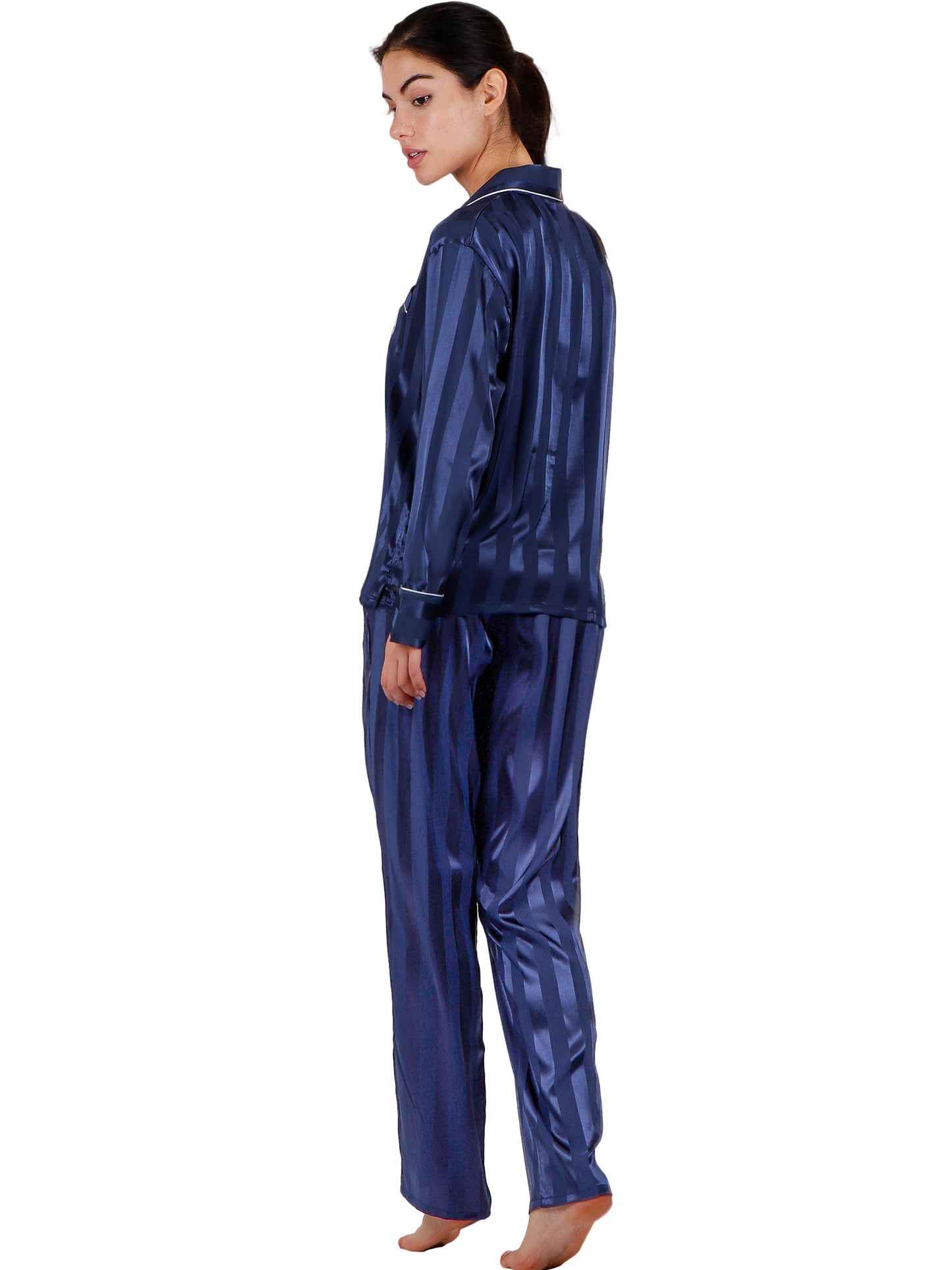 Pyjama tenue d'intérieur chemise et pantalon Satin Stripes Admas