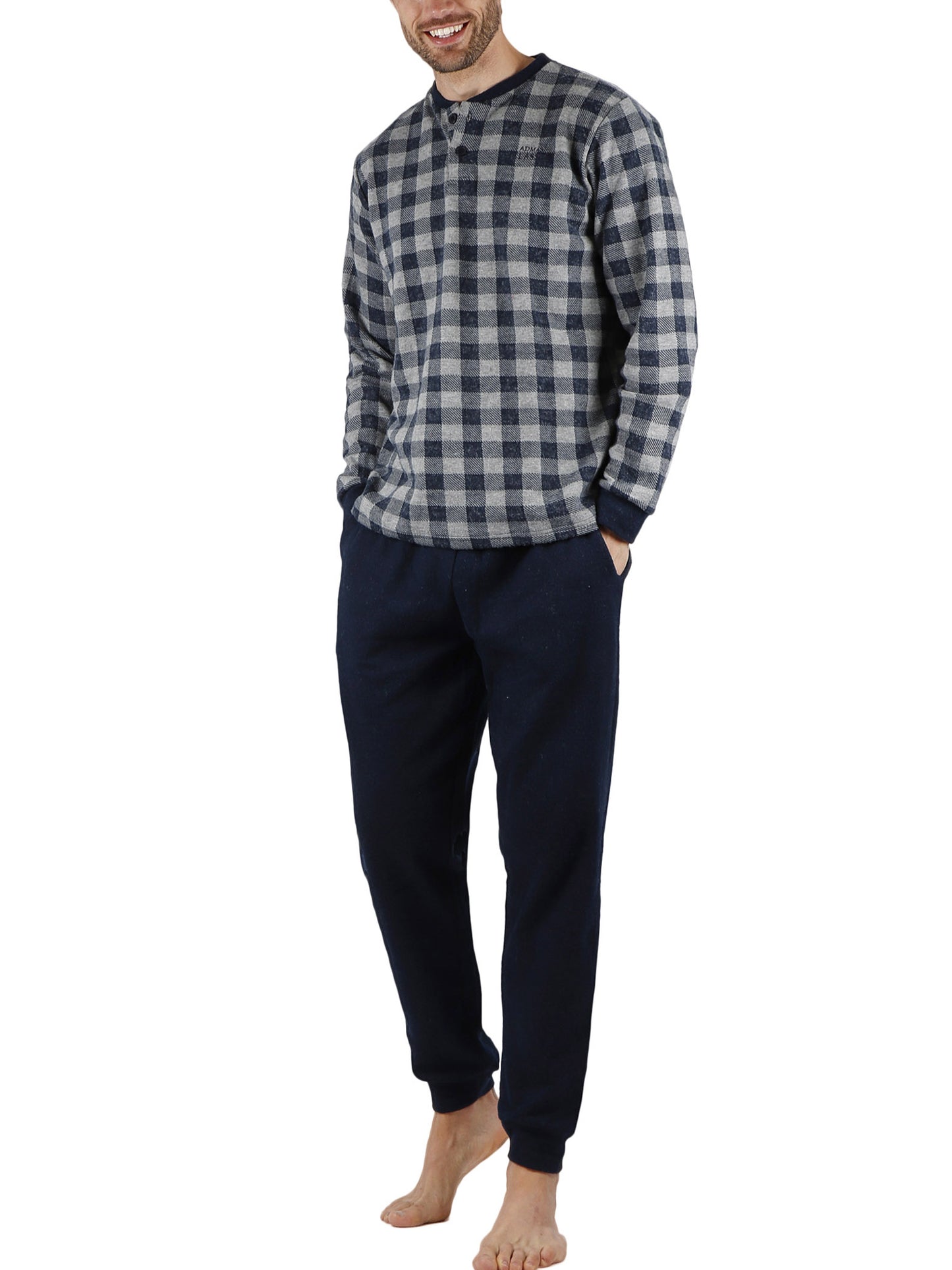 Pyjama tenue d'intérieur pantalon et haut manches longues Vichy Admas