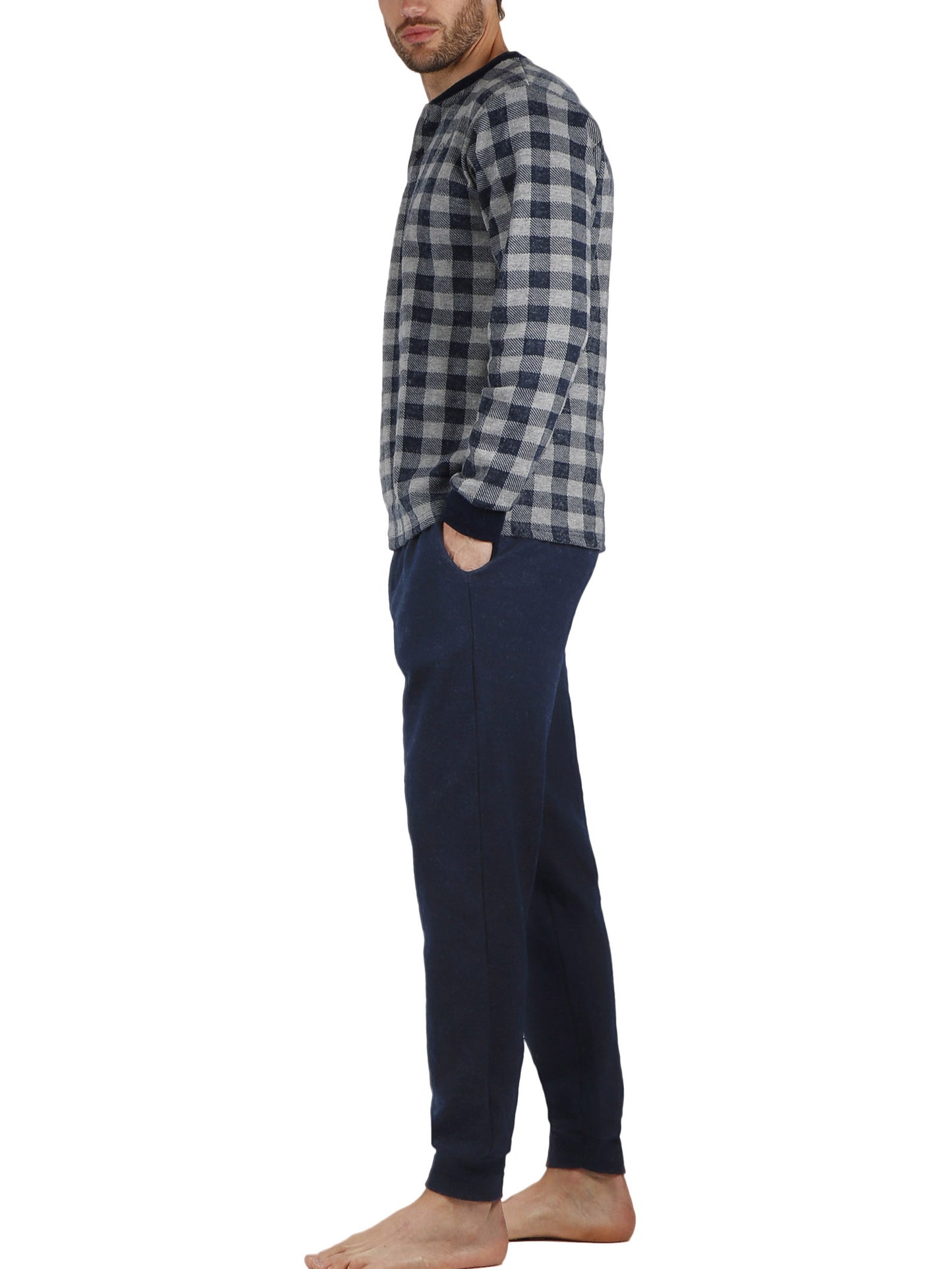Pyjama tenue d'intérieur pantalon et haut manches longues Vichy Admas