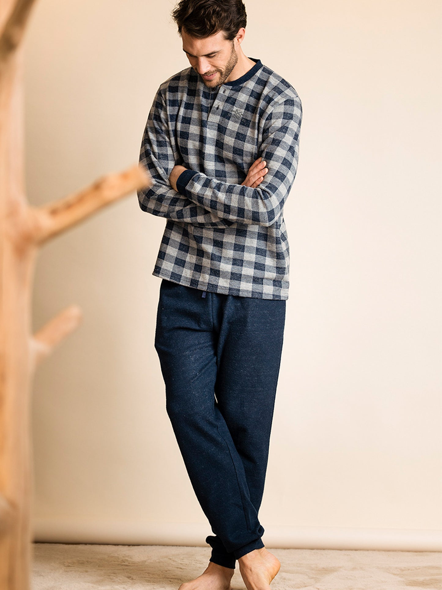Pyjama tenue d'intérieur pantalon et haut manches longues Vichy Admas