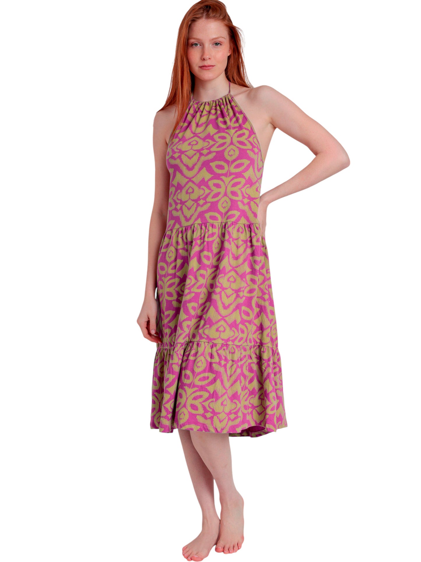 Robe estivale mi-longue dos nu Pink And Green Admas