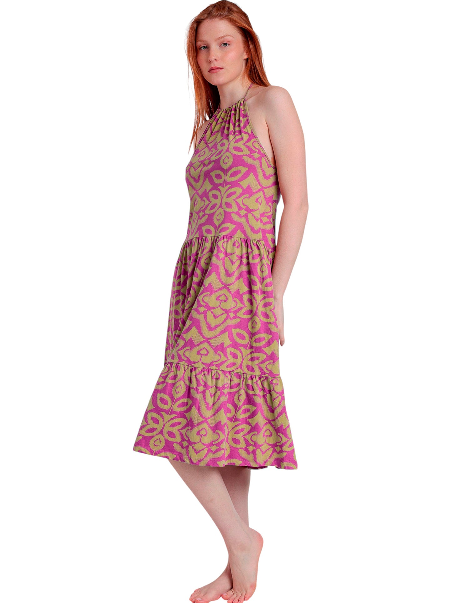 Robe estivale mi-longue dos nu Pink And Green Admas