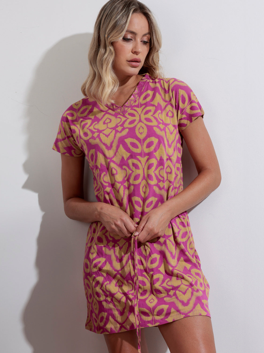 Robe estivale manches courtes Pink And Green Admas