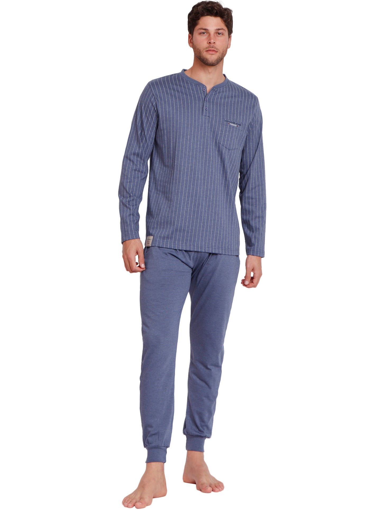 Pyjama tenue d'intérieur pantalon polo manches longues Blue Premium Admas