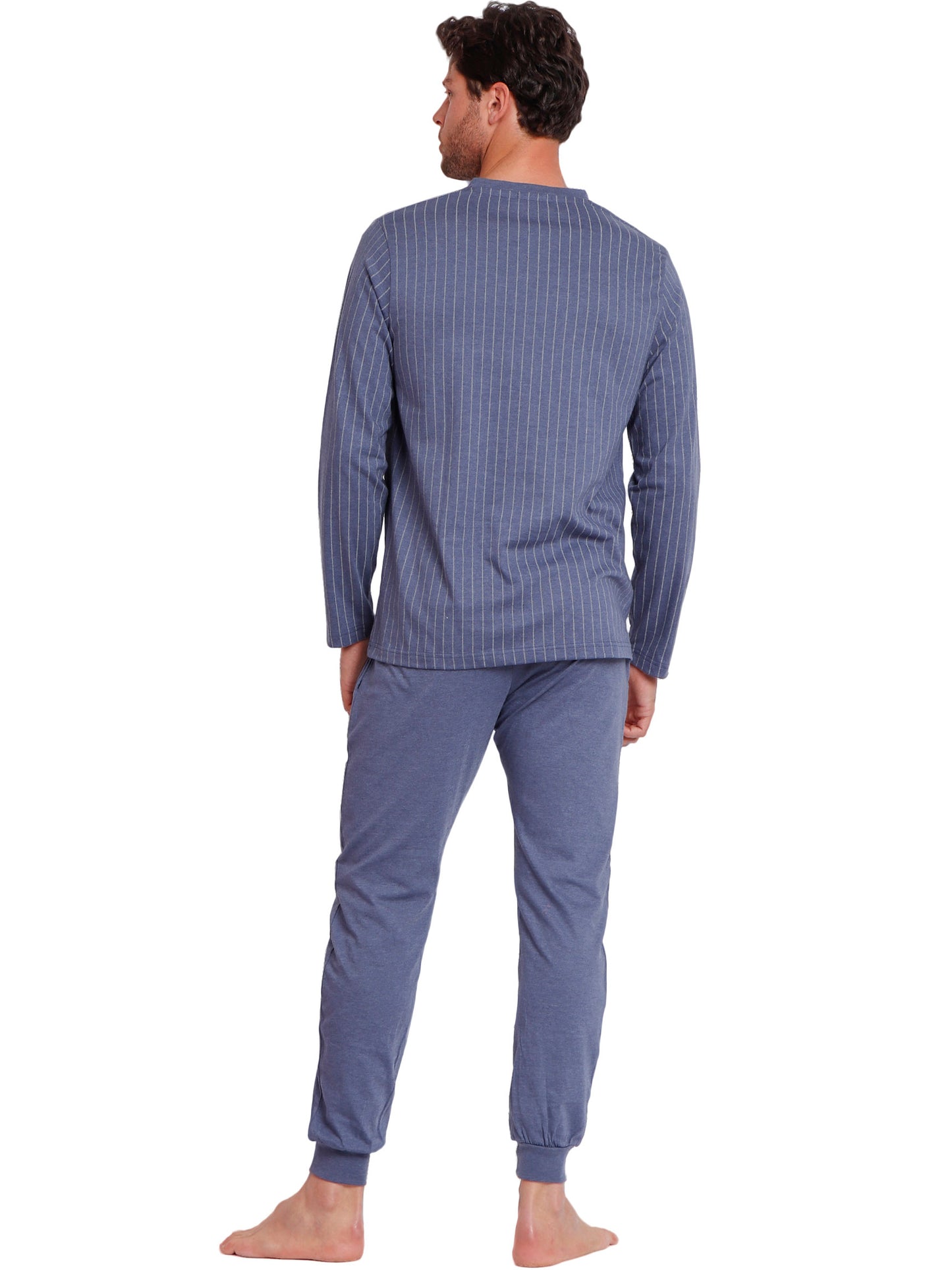 Pyjama tenue d'intérieur pantalon polo manches longues Blue Premium Admas