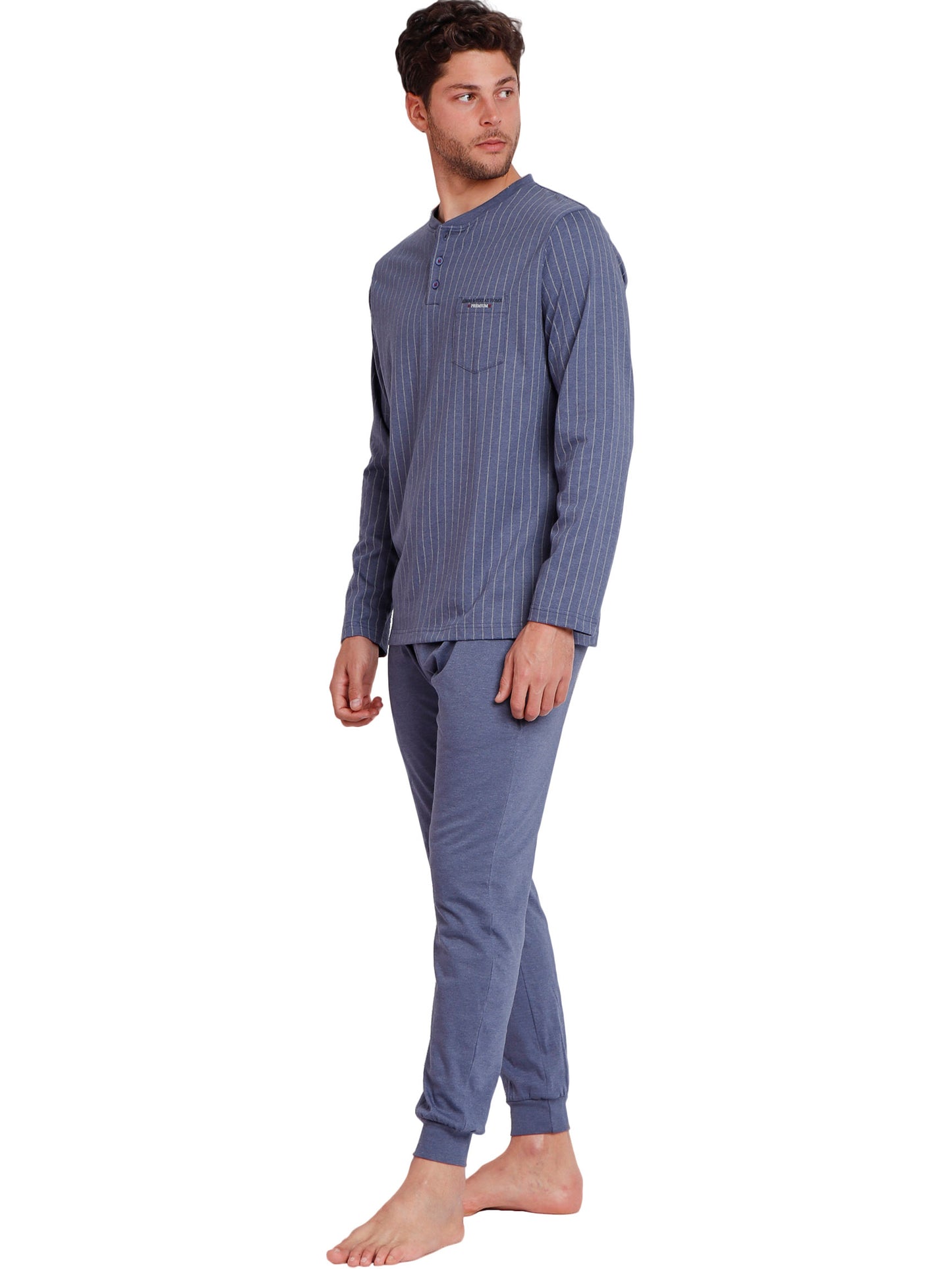 Pyjama tenue d'intérieur pantalon polo manches longues Blue Premium Admas