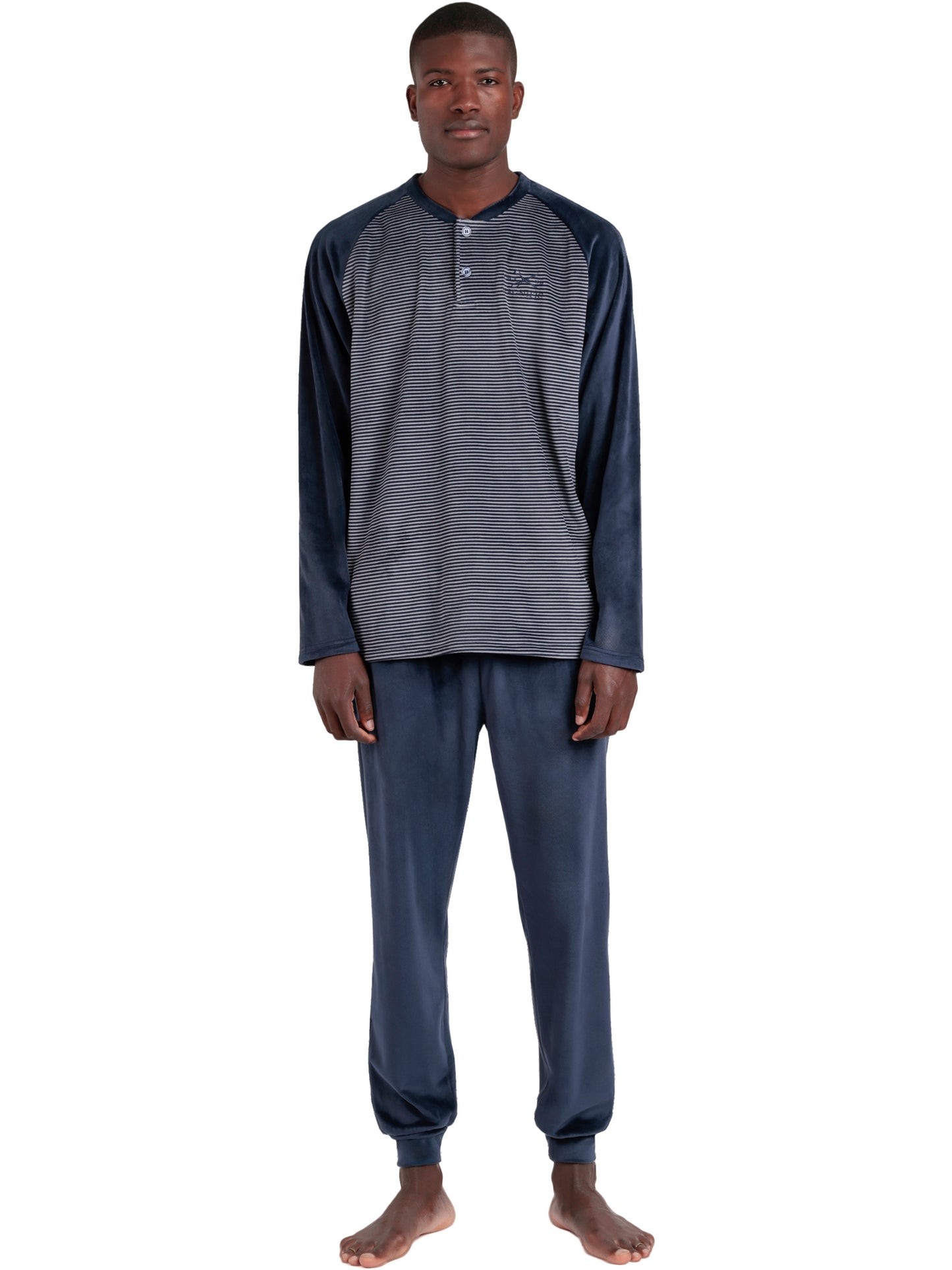 Pyjama velours tenue pantalon top manches longues Basic Stripes Admas